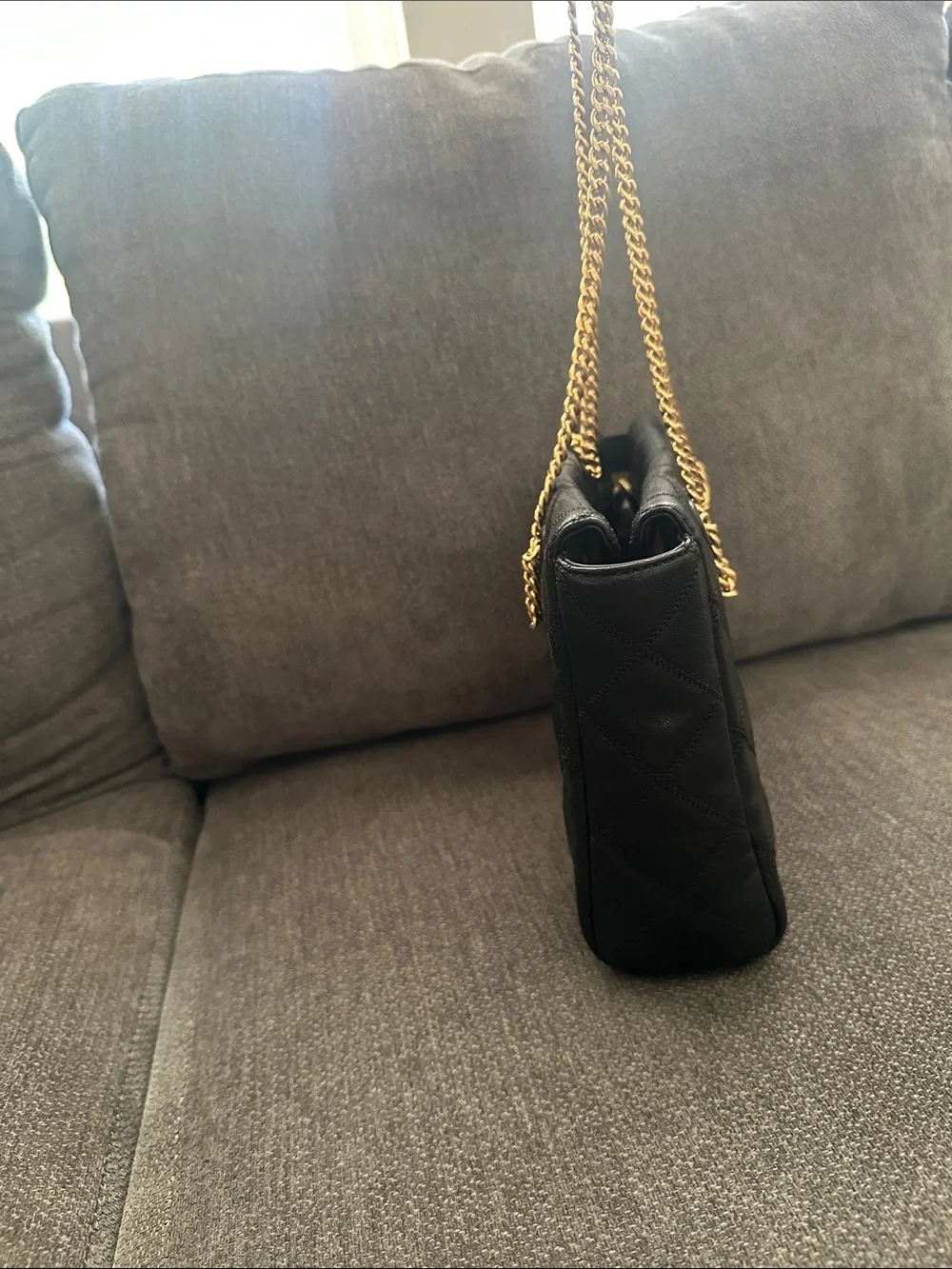 Tory Burch Black Quilted Shoulder Bag with Gold Chain